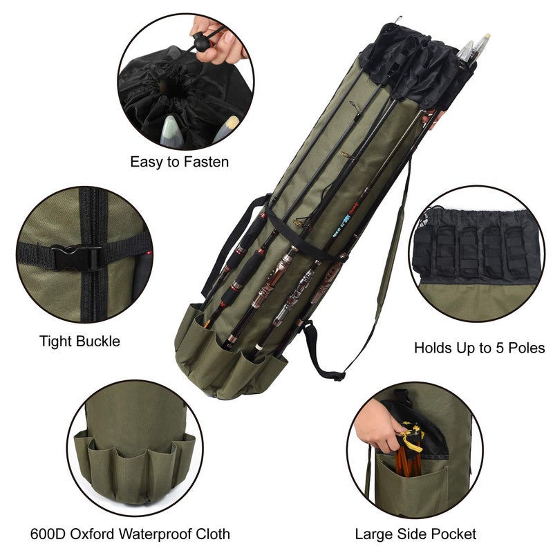 LEADALLWAY Fishing Rod Bag Durable Folding Oxford Fabric Fishing Tackle Carry Case Bag Multifunction Large Capacity Waterproof Fishing Rod Case Holds 5 Poles - Image 2